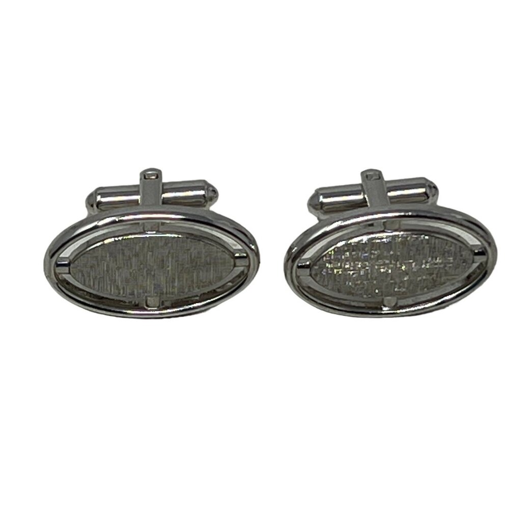Vintage Hickok Mens‎ Cufflinks Silver Tone Oval Shiny and Brushed Finish